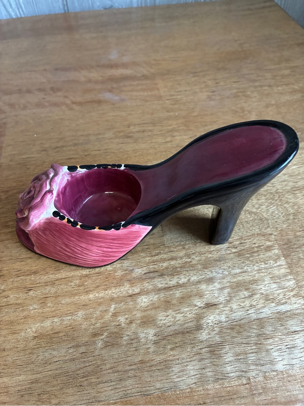 Home Interiors Pink Ceramic High Heel Slide Accent candle holder 6” x 3”